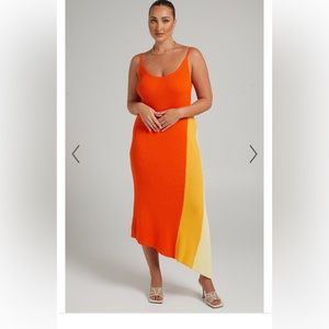Orange knit midi dress
